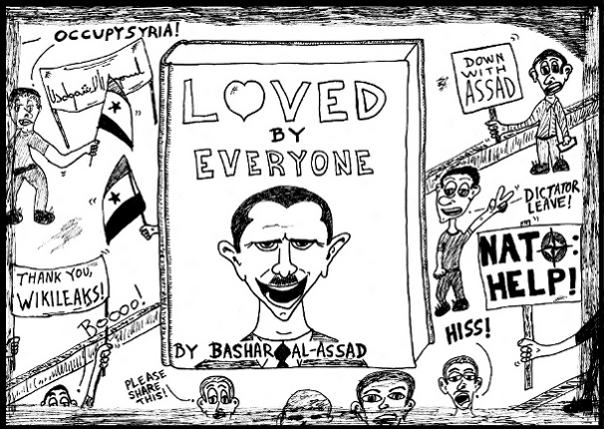 #occupylove book you never read loved by everyone by bashar al-assad #occupysyria political cartoon by laughzilla for the daily dose