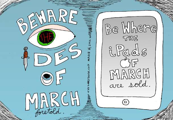 ides of march and ipads of march editorial cartoon